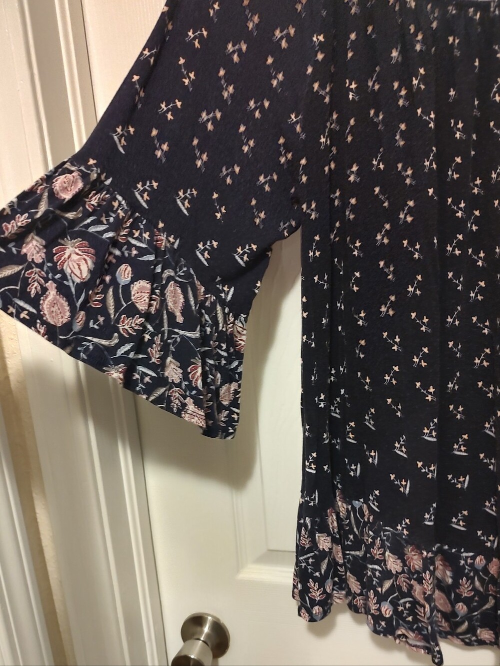 Style & Co. Navy Floral Off-Shoulder Tunic with Pink Accents - Picture 2 of 5